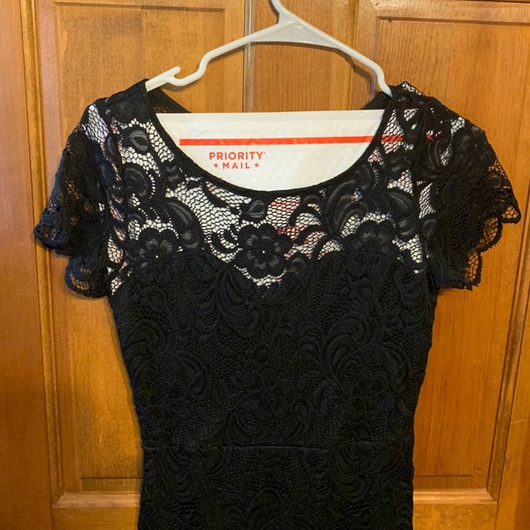Y2K Charlotte Russe Black Floral Lace Bodycon Dress backless short see thru - Picture 2 of 9